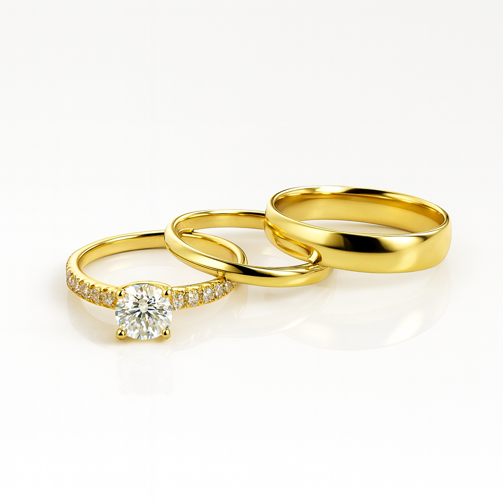 Trio de boda Sendero de Luz - Bañado en oro vermeil 18K