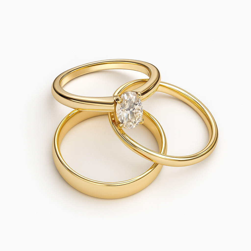 Trio de boda con piedra ovalada Moissanita de 1CT - Bañado en oro vermeil 18K
