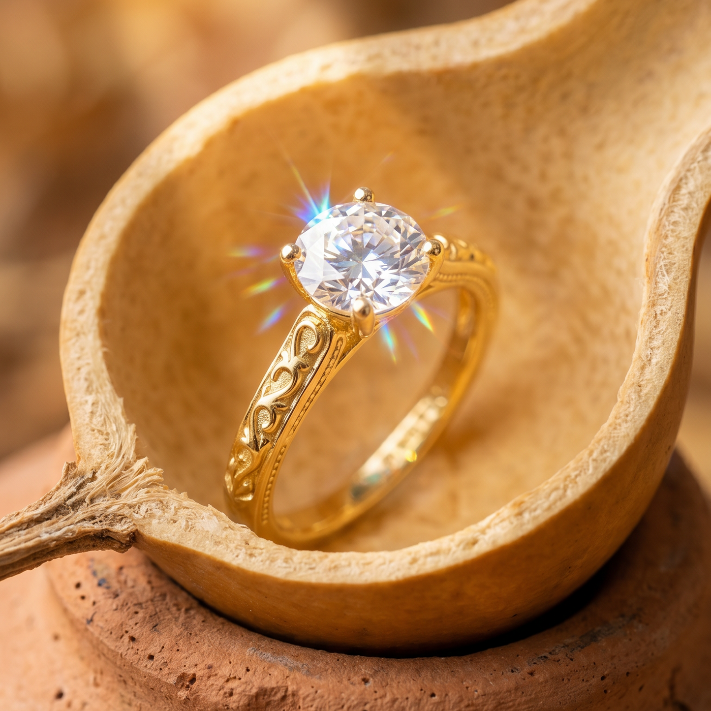 Herencia de Amor — Anillo Solitario Redondo con Filigrana Vintage en Vermeil u Oro Sólido