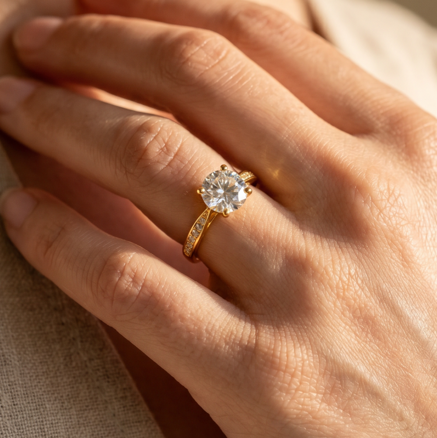 Trío de Boda Nexo Radiante — Set Completo con Moissanite en Vermeil de Oro