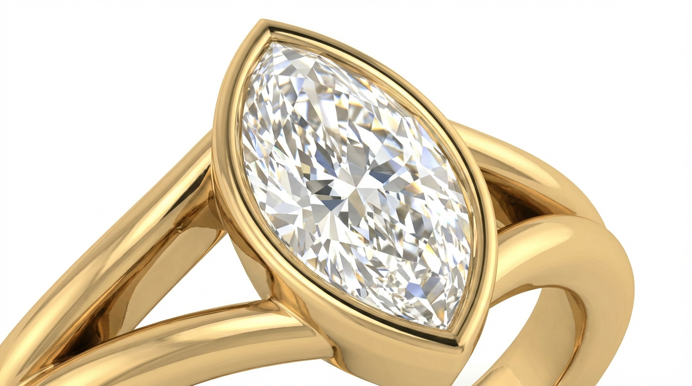 Caricia Dorada · Anillo Solitario Marquise Bezel en Oro Sólido en oro sólido — SilverShine (vista 5)