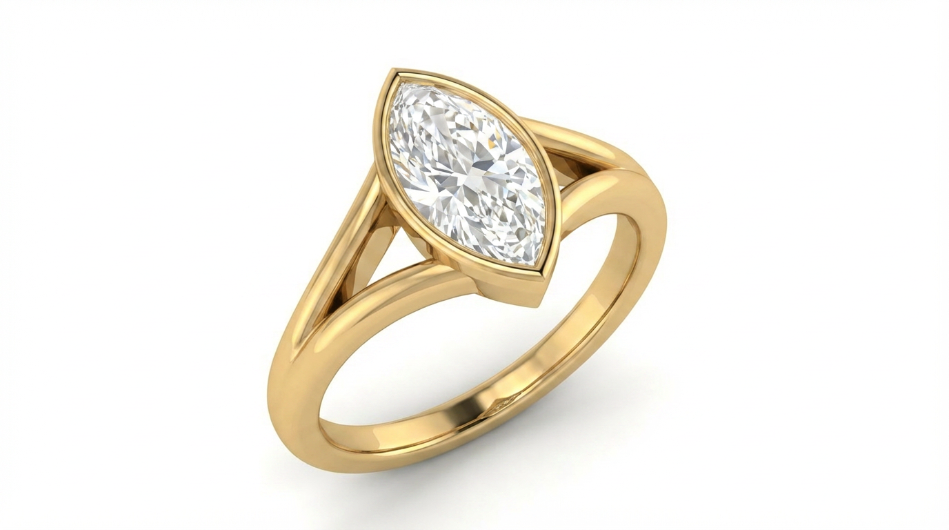 Caricia Dorada · Anillo Solitario Marquise Bezel en Oro Sólido en oro sólido — SilverShine (vista 2)