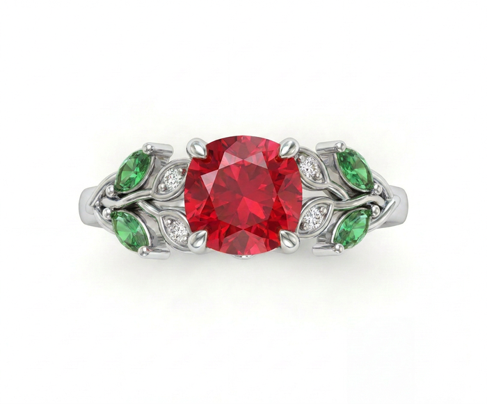 Rosa Eterna · Anillo con rubí, esmeralda y diamante en plata 925 — SilverShine (vista 2)
