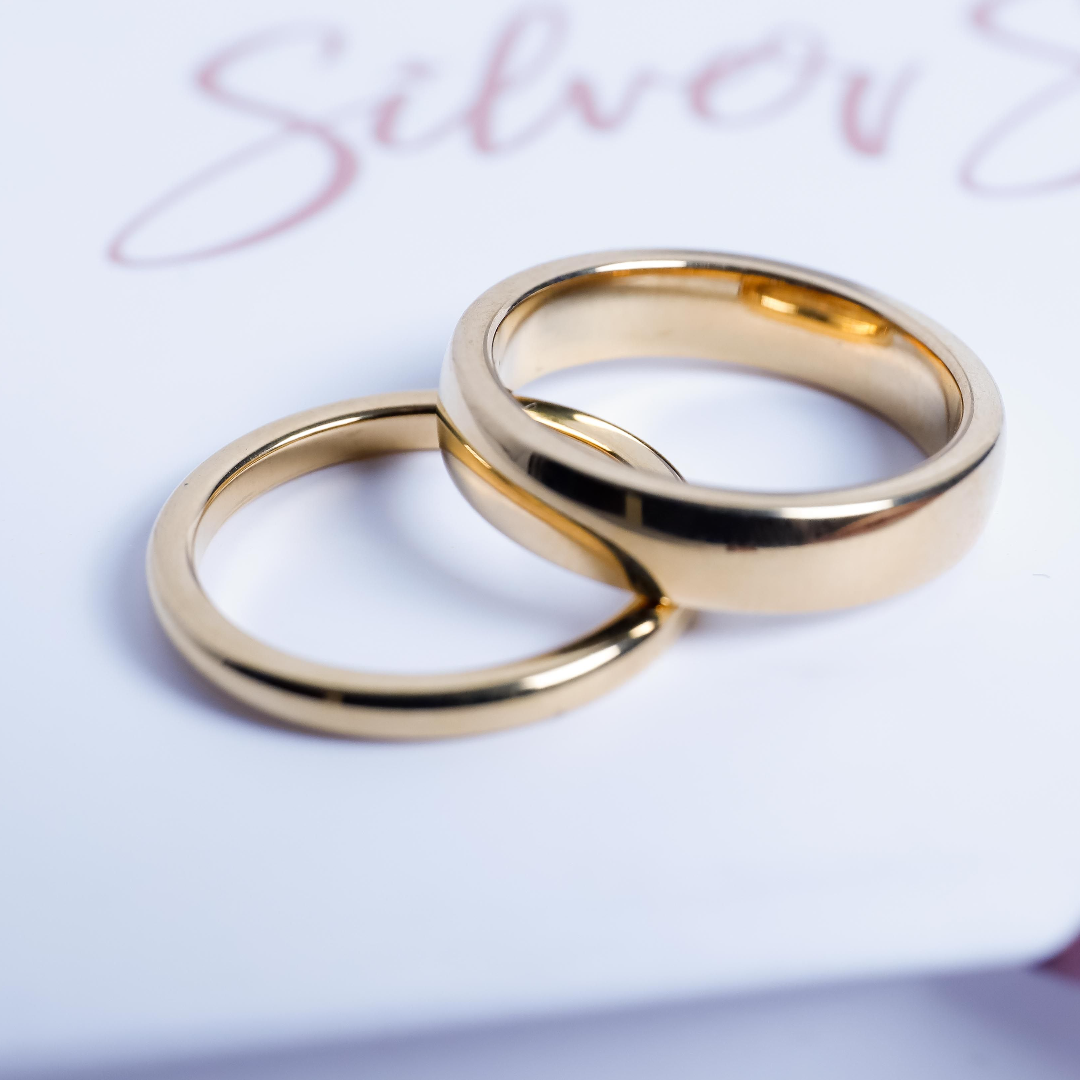 Trio de boda con piedra circonia de 0.50CT - Bañada en oro vermeil 18K