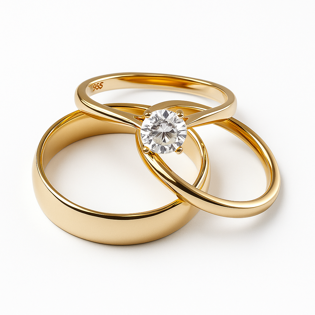 Trio de boda con piedra circonia de 0.50CT - Bañada en oro vermeil 18K