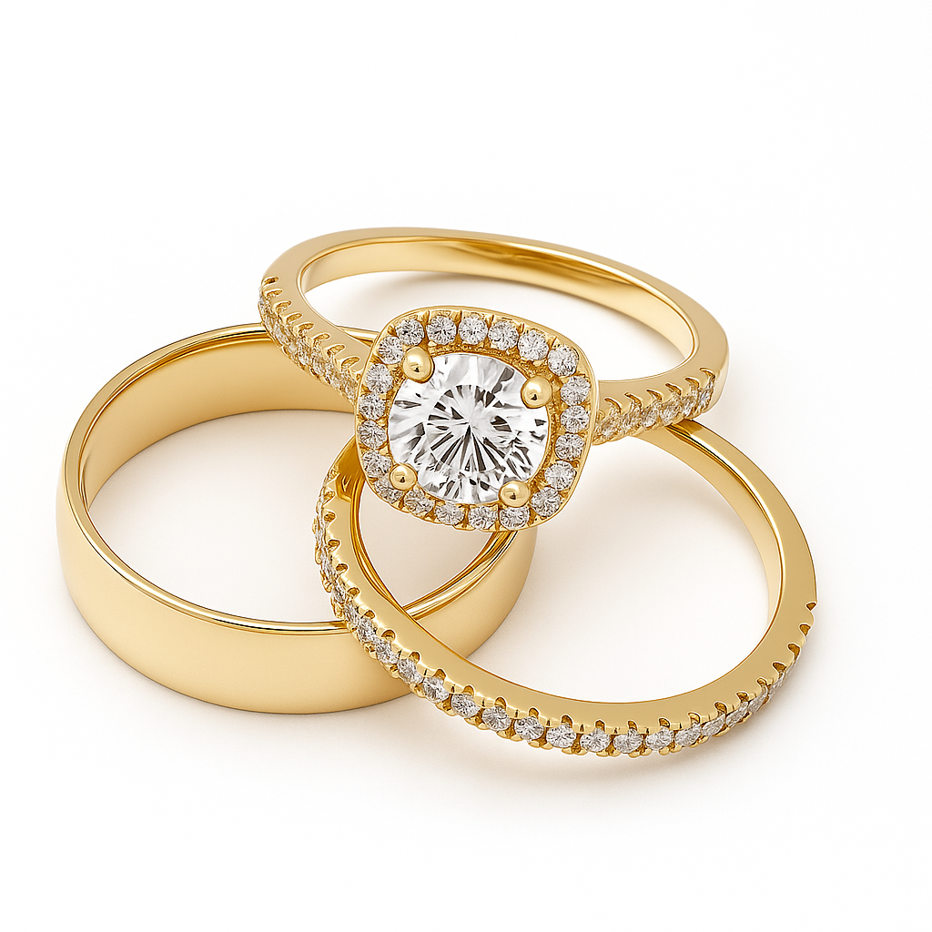 El Trío Perfecto con circonia en forma cuadrada - Oro Solido