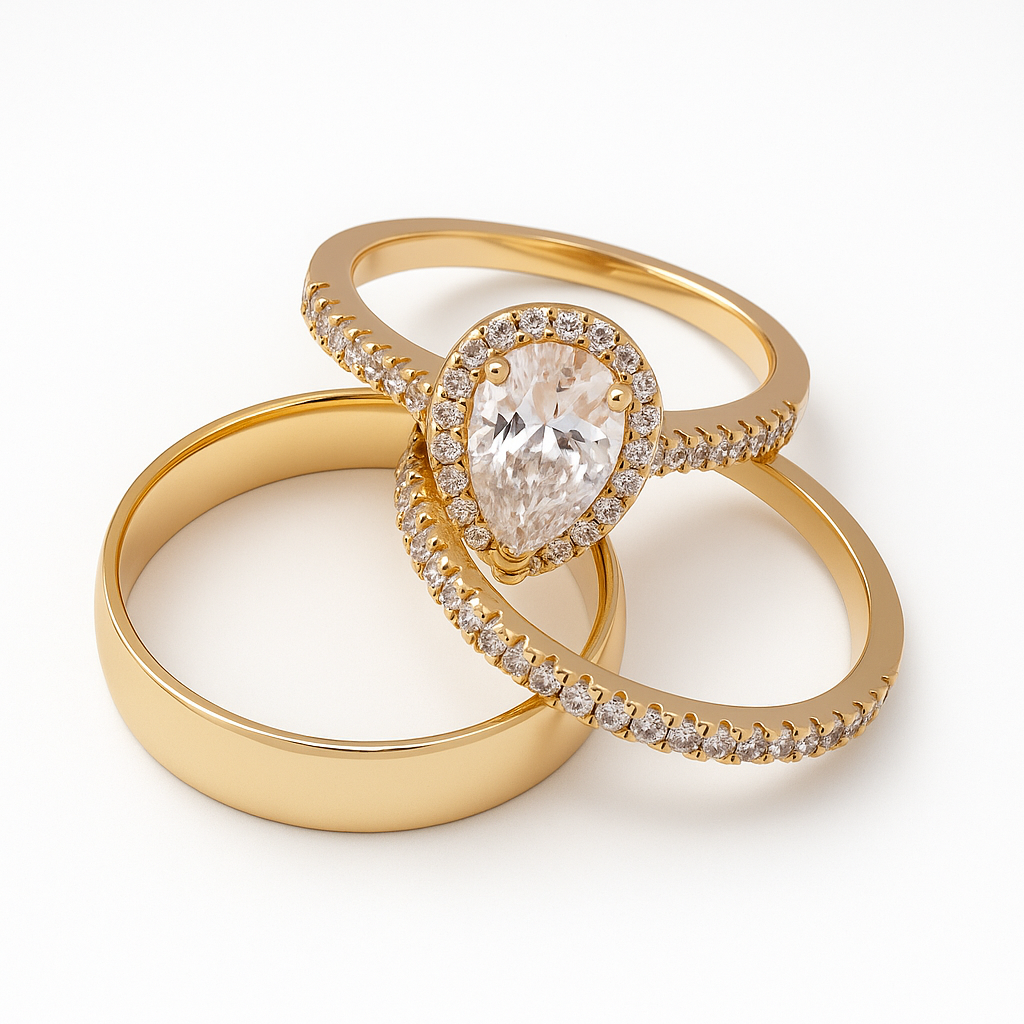 El Trío Perfecto con circonia en forma de gota - Bañado en oro vermeil 18K