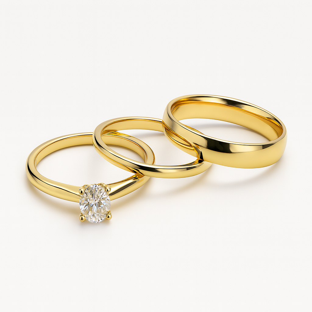 Trio de boda Esencia Radiante - Bañado en oro  vermeil 18K