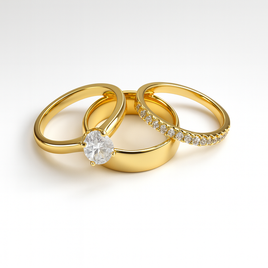 Trio de boda con piedra ovalada Moissanita de 1CT - Bañado en oro  vermeil 18K