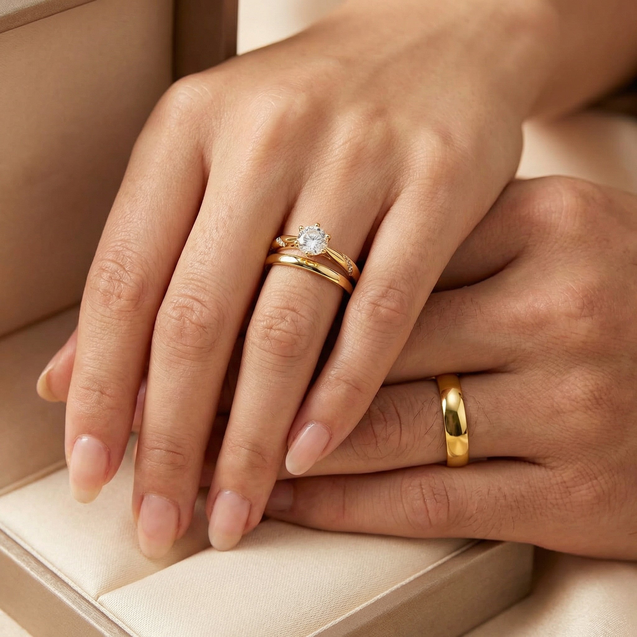 Trio de boda luz del corazon - Bañado en oro  vermeil 18K