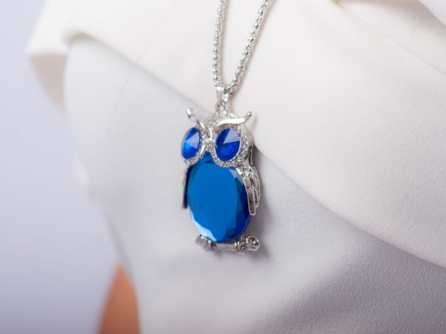 Blue Moon Owl Necklace and Earrings