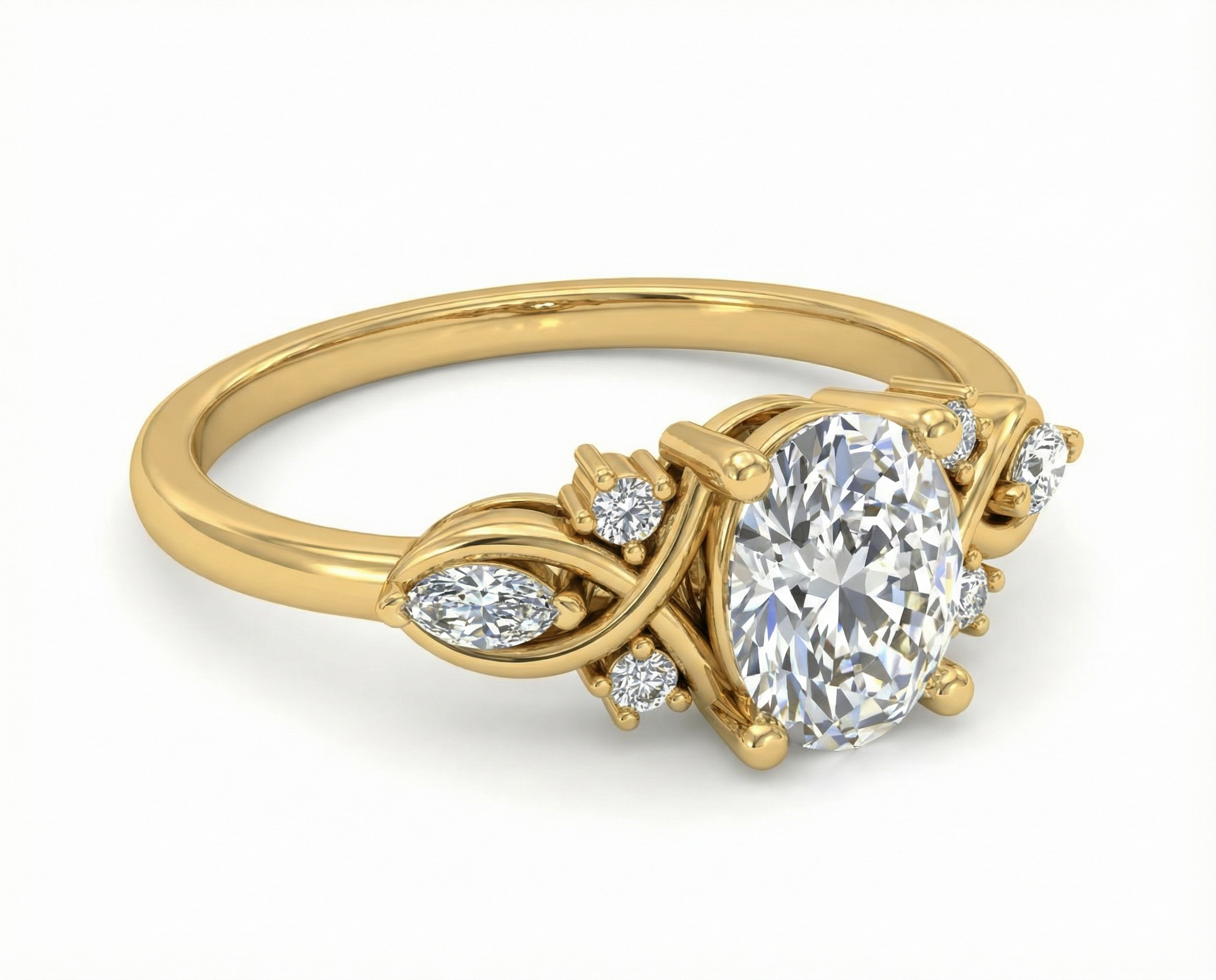 Jardín de Luz · Anillo de Compromiso Oval con Diseño Botánico en oro, vermeil o plata 925 — SilverShine (vista 2)