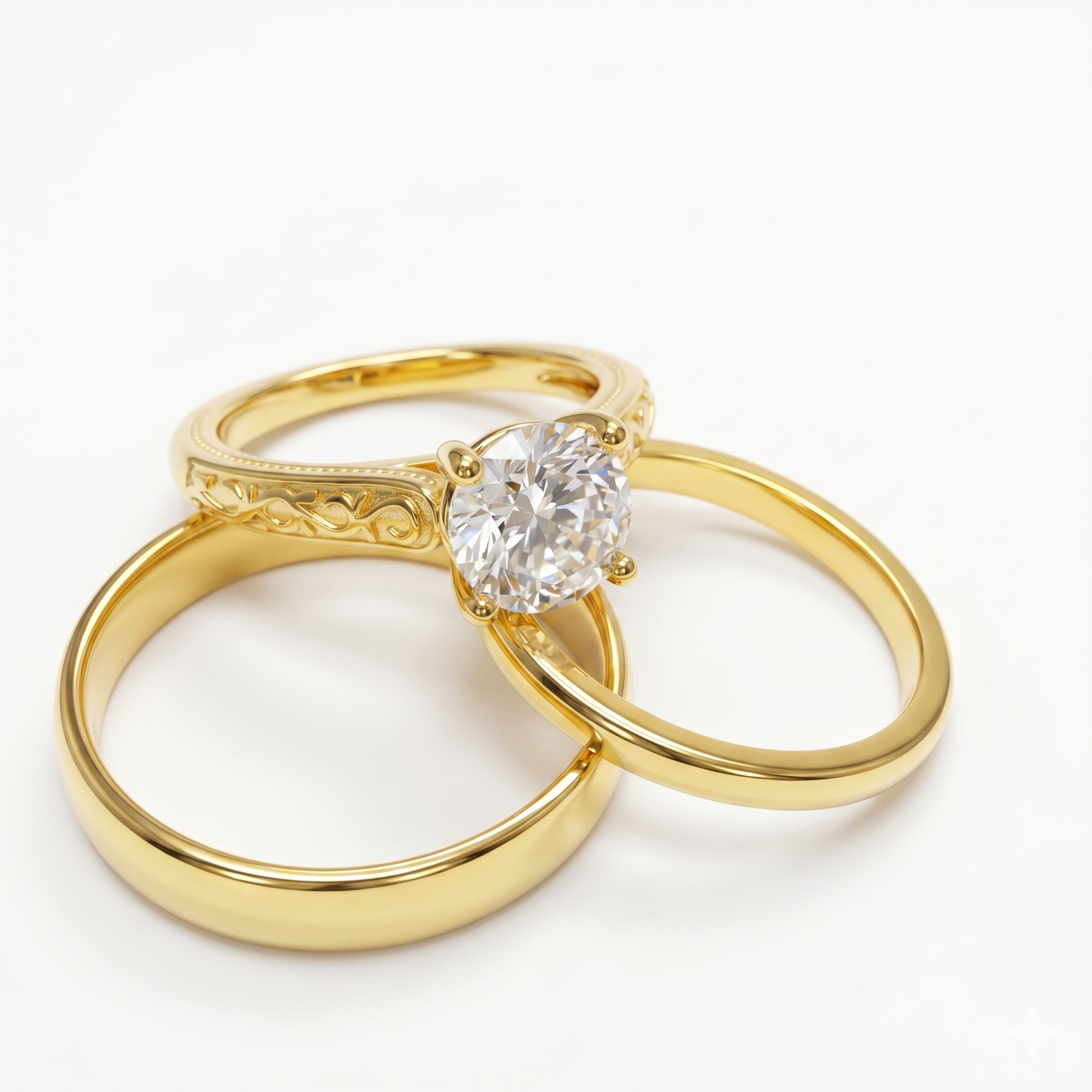 Trío de Boda Herencia de Amor — Set Completo en Vermeil de Oro con Zirconia