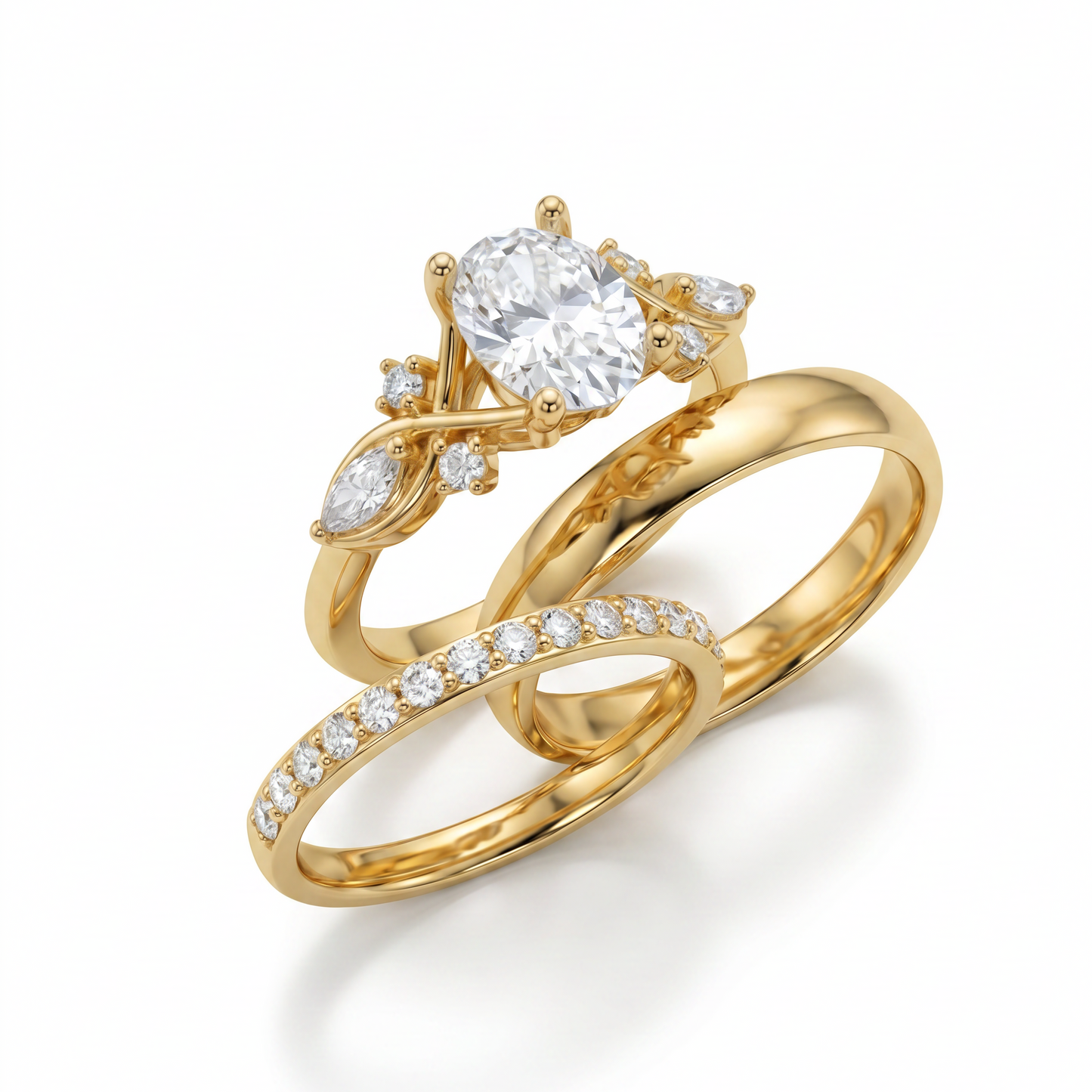 Trío de Boda Jardín de Luz — Set Completo en Vermeil de Oro con Zirconia