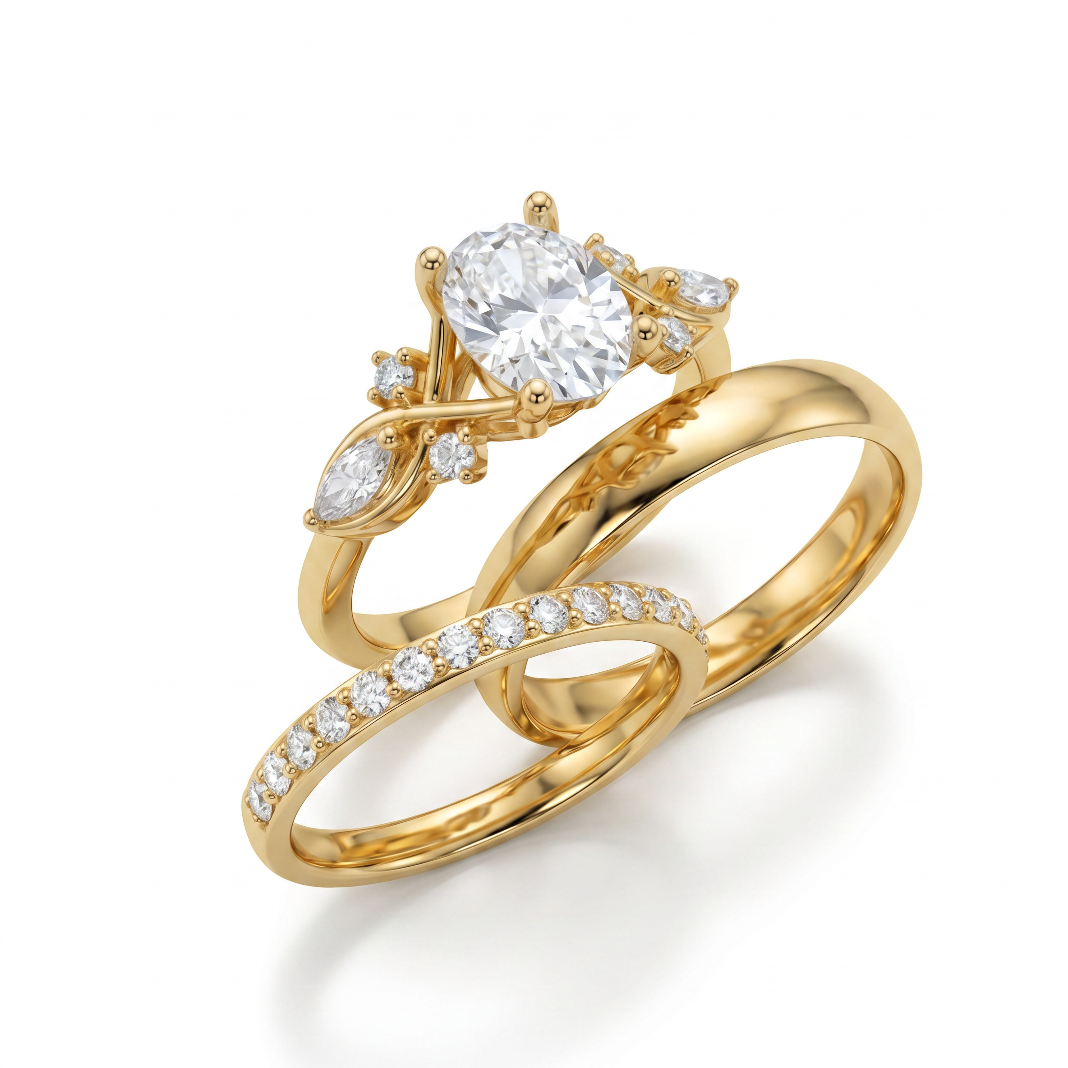 Trío de Boda Jardín de Luz — Set Completo en Vermeil de Oro con Zirconia