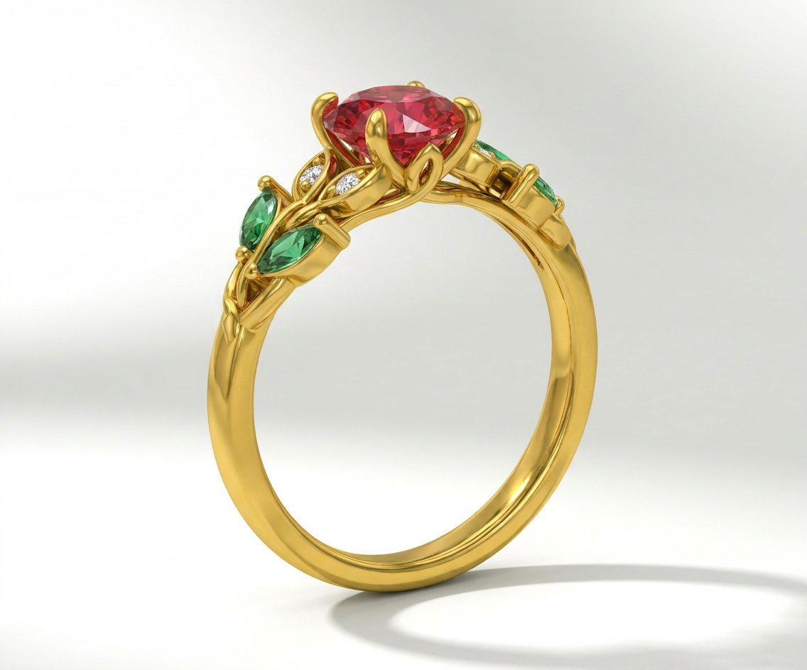 Rosa Eterna · Rubí, Esmeralda y diamante en oro, vermeil o plata 925 — SilverShine (vista 4)