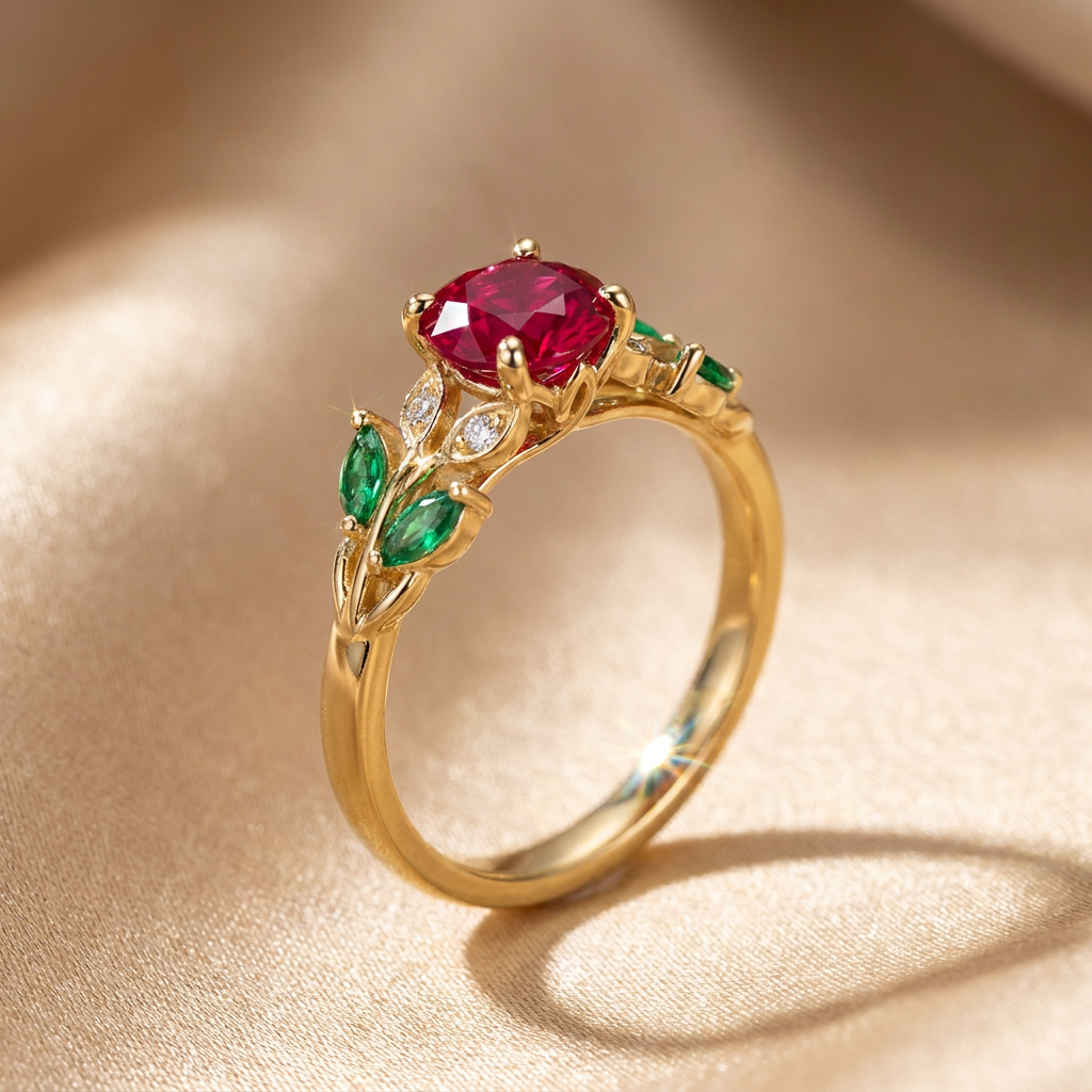 Rosa Eterna · Rubí, Esmeralda y diamante en oro, vermeil o plata 925 — SilverShine (vista 5)