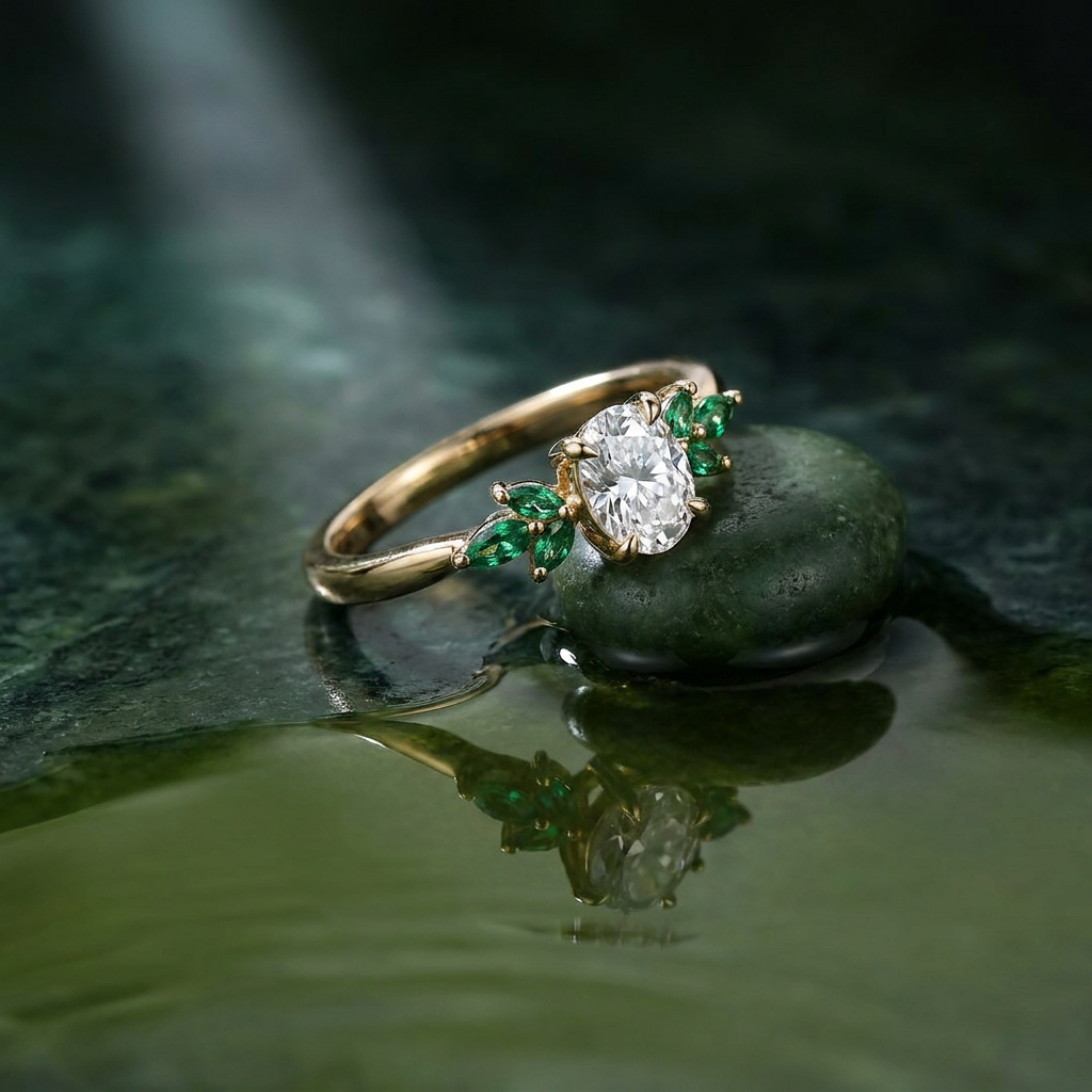 Jardín de Esmeralda · Moissanita, diamante y esmeraldas en oro, vermeil o plata 925 — SilverShine (vista 4)