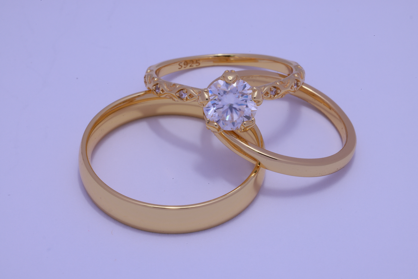 Trío de boda Jardín de promesas en oro sólido — SilverShine (vista 2)