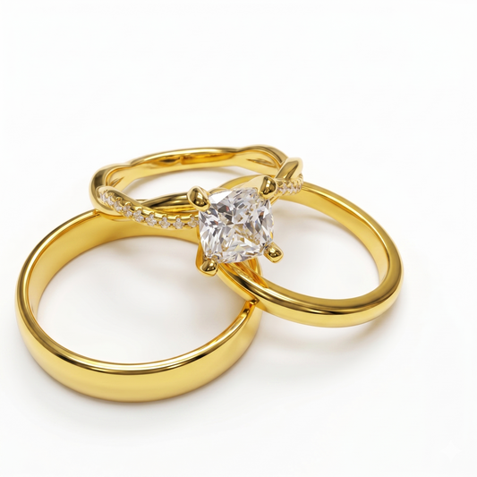 Trío de Boda Lazo Eterno — Set Completo en Vermeil de Oro con Zirconia