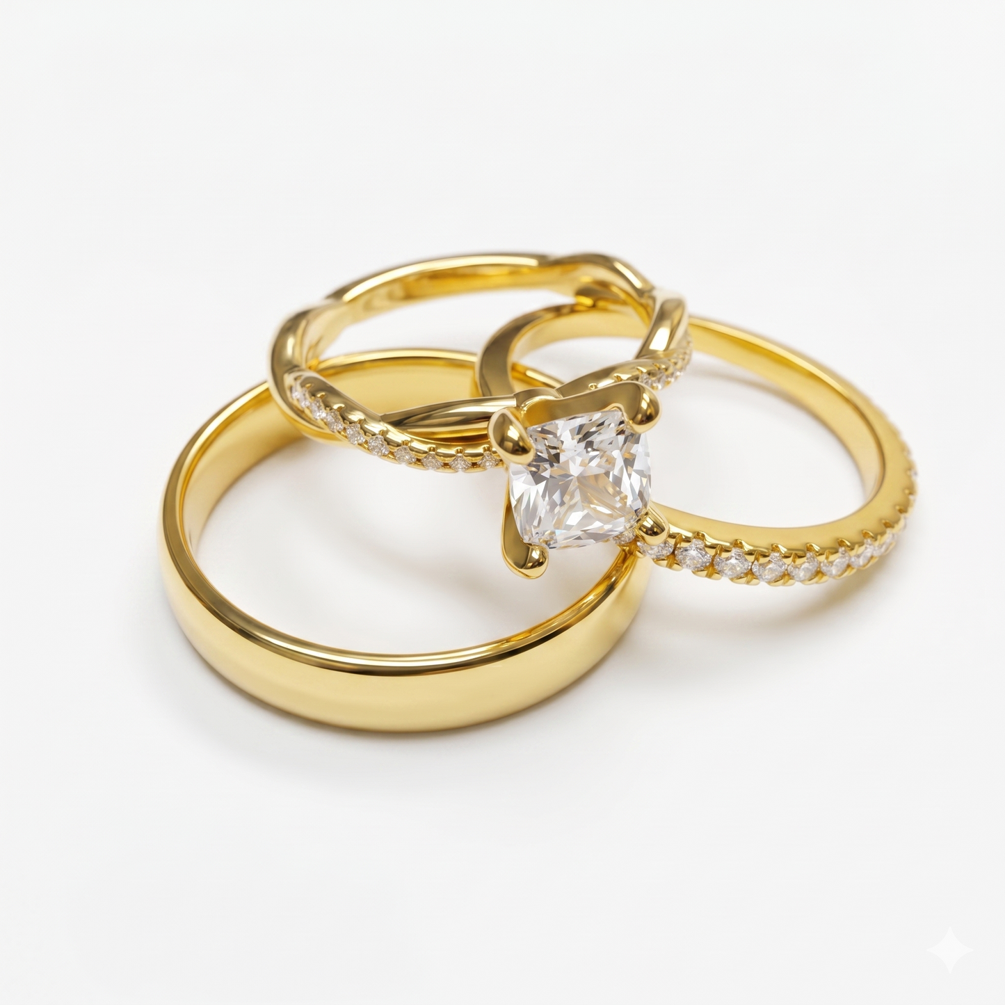 Trío de Boda Lazo Eterno — Set Completo en Vermeil de Oro con Zirconia