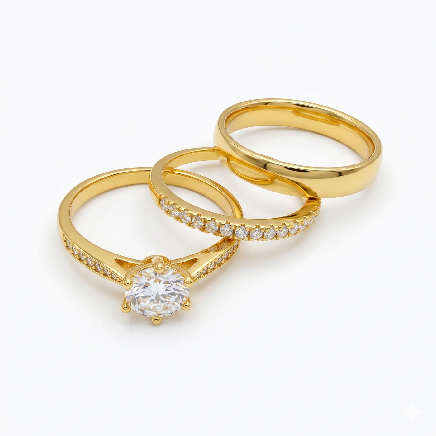 Trío de Boda Nexo Radiante · Set Completo con Moissanite en Vermeil de Oro en oro vermeil 18K — SilverShine (vista 2)