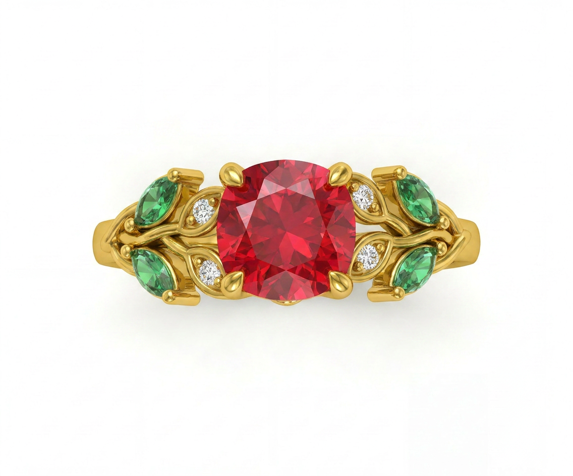 Rosa Eterna · Rubí, Esmeralda y diamante en oro, vermeil o plata 925 — SilverShine (vista 2)