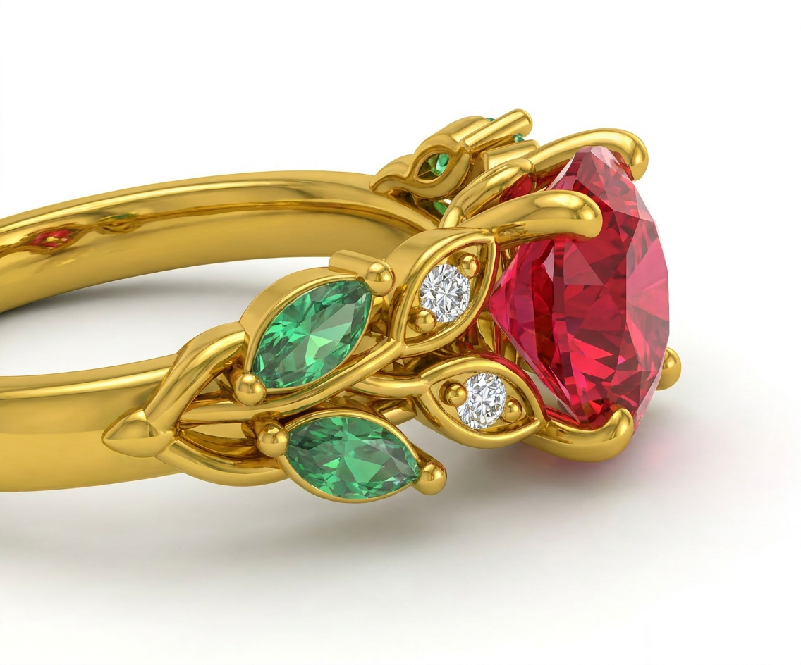 Rosa Eterna · Rubí, Esmeralda y diamante en oro, vermeil o plata 925 — SilverShine (vista 3)
