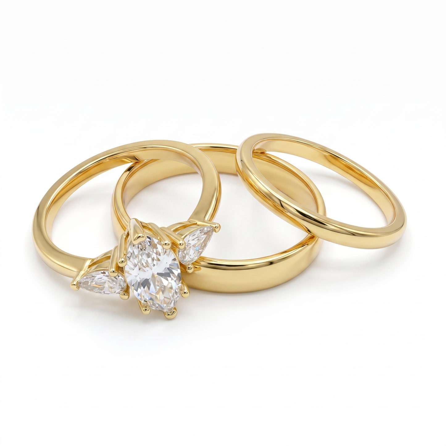 Trío de Boda Trinidad de Amor — Set Completo en Vermeil de Oro con Zirconia