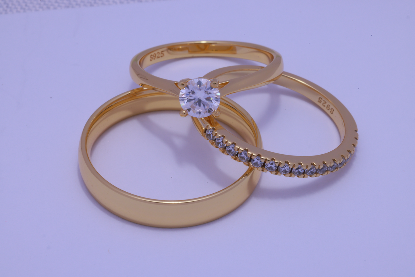 Trio de boda con piedra circonia de 0.50CT - Bañada en oro vermeil 18K
