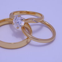 Trio de boda luz del corazon - Bañado en oro  vermeil 18K