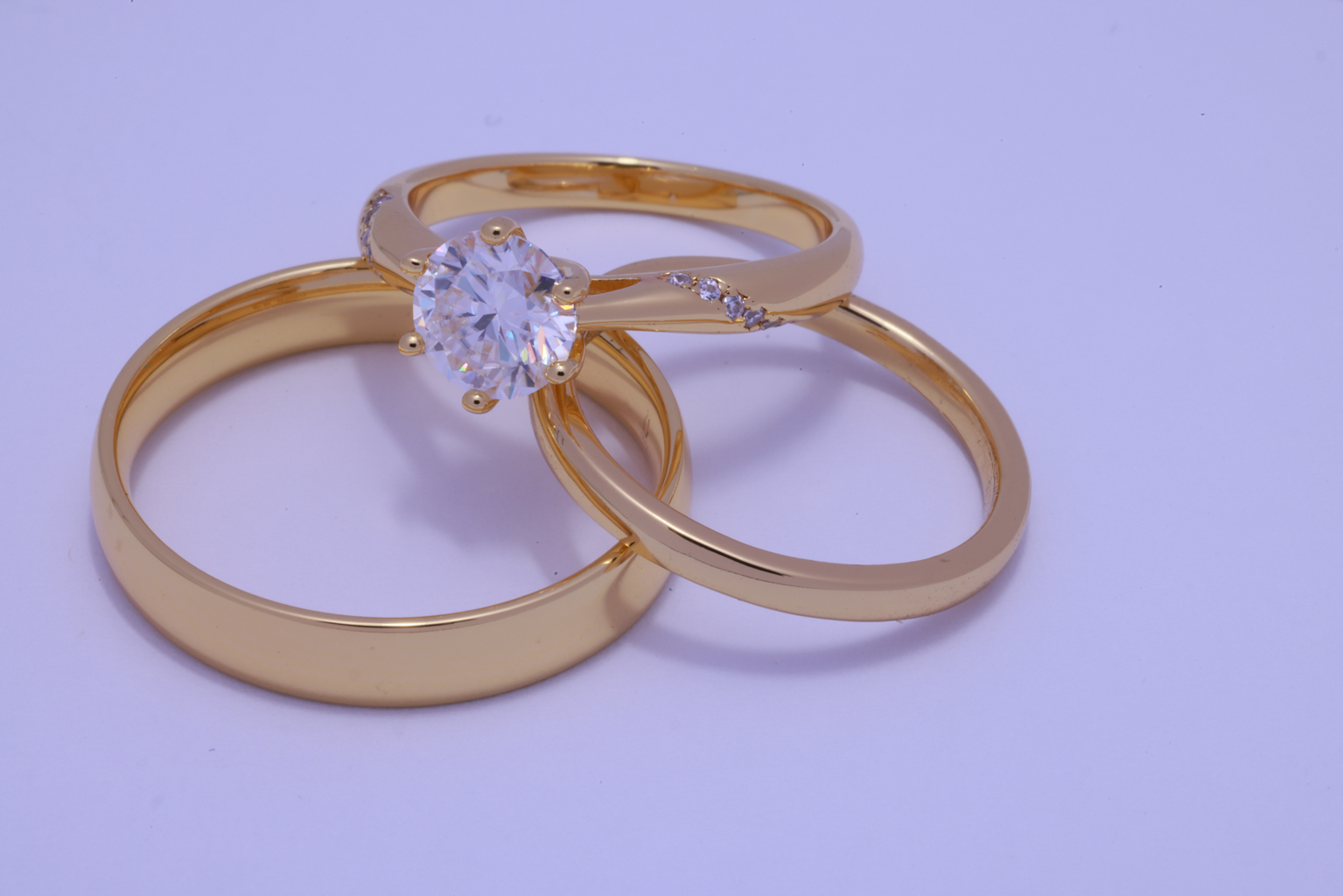 Trio de boda luz del corazon - Bañado en oro  vermeil 18K