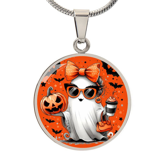 Spooky Chic Halloween Pendant – Customizable Ghost Necklace with Pumpkin and Bats, Halloween Necklace, Festive Halloween Jewelry, gift for.