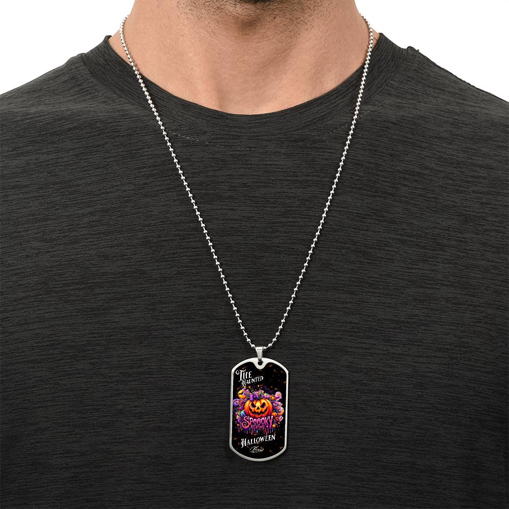 Haunted Halloween Dog Tag Necklace – Spooky Season Pumpkin Art, Perfect for Halloween, Halloween party, Happy Haunting!