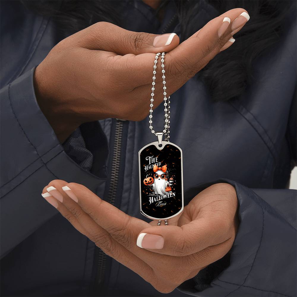 Cute ghost Haunted Halloween Dog Tag Necklace – Spooky Pumpkin and Skull Pendant, Perfect for Halloween, Halloween party, Happy Haunting!