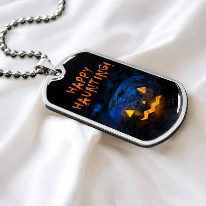 Happy Haunting! - Halloween Pendant Necklace, Spooky Holiday Jewelry, Fun Costume Accessory for All Ages