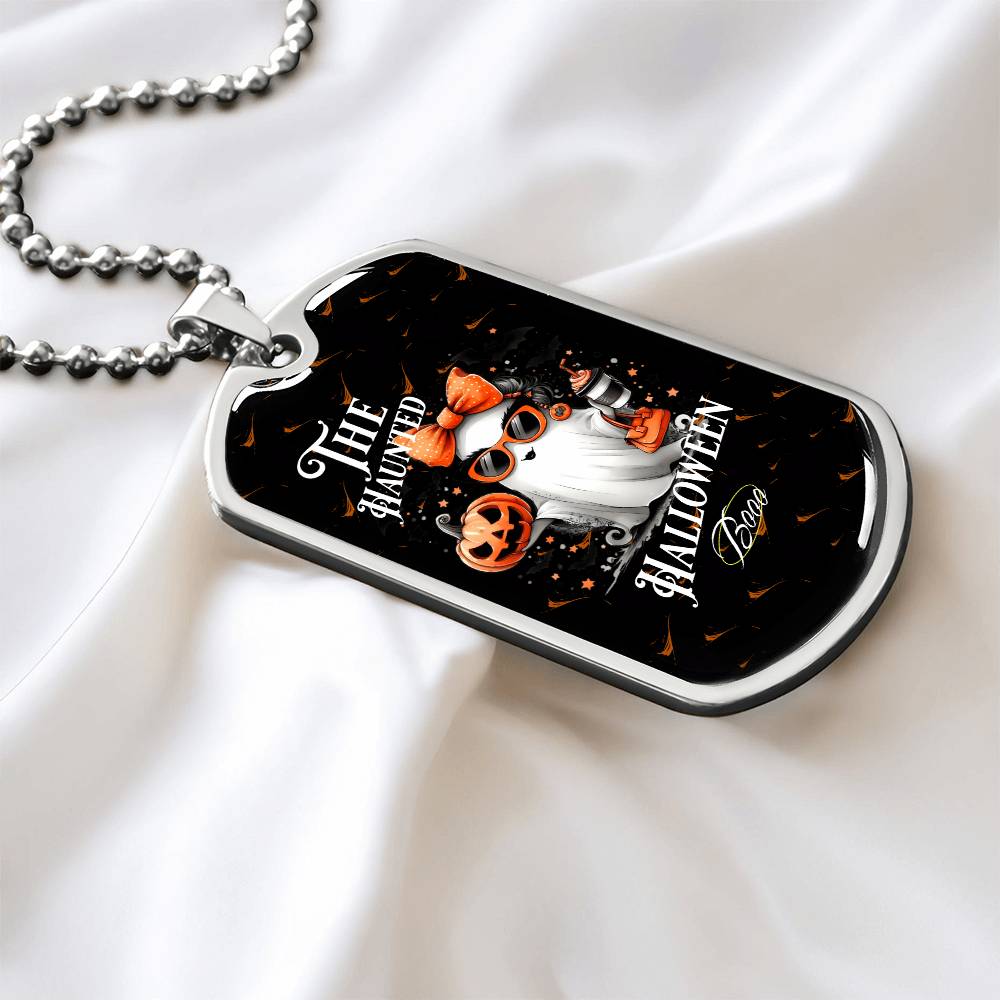 Cute ghost Haunted Halloween Dog Tag Necklace – Spooky Pumpkin and Skull Pendant, Perfect for Halloween, Halloween party, Happy Haunting!