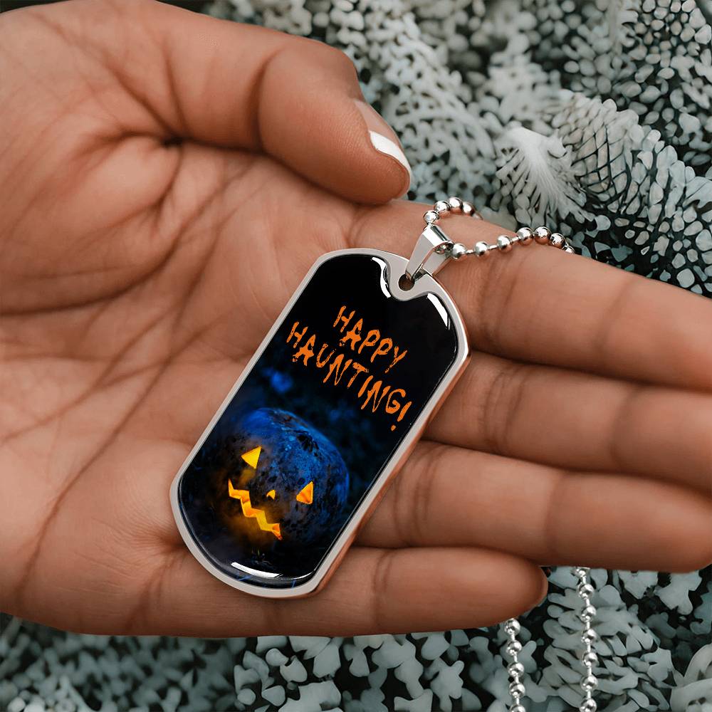 Happy Haunting! - Halloween Pendant Necklace, Spooky Holiday Jewelry, Fun Costume Accessory for All Ages