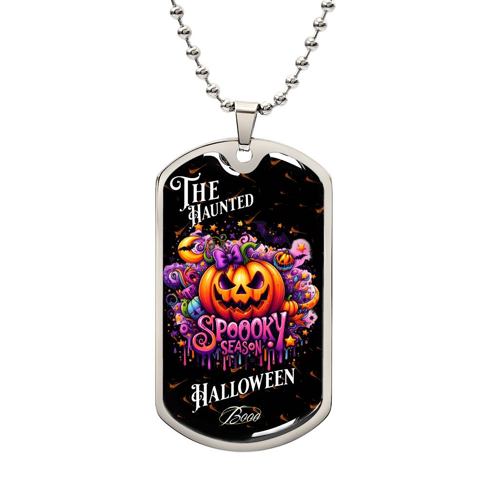 Haunted Halloween Dog Tag Necklace – Spooky Season Pumpkin Art, Perfect for Halloween, Halloween party, Happy Haunting!