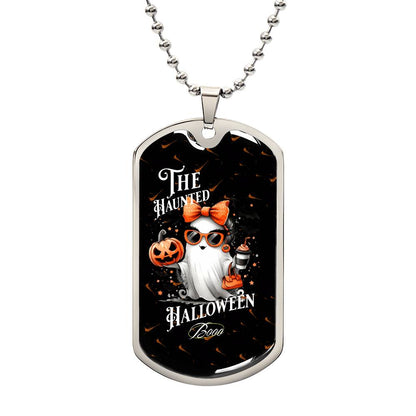 Cute ghost Haunted Halloween Dog Tag Necklace – Spooky Pumpkin and Skull Pendant, Perfect for Halloween, Halloween party, Happy Haunting!