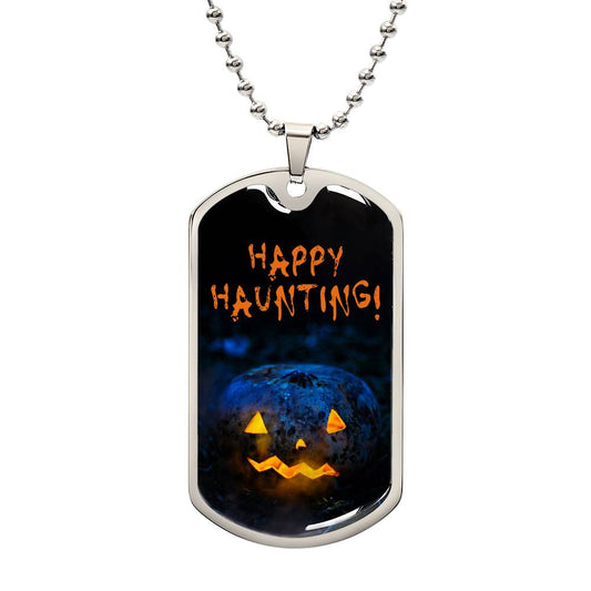 Happy Haunting! - Halloween Pendant Necklace, Spooky Holiday Jewelry, Fun Costume Accessory for All Ages