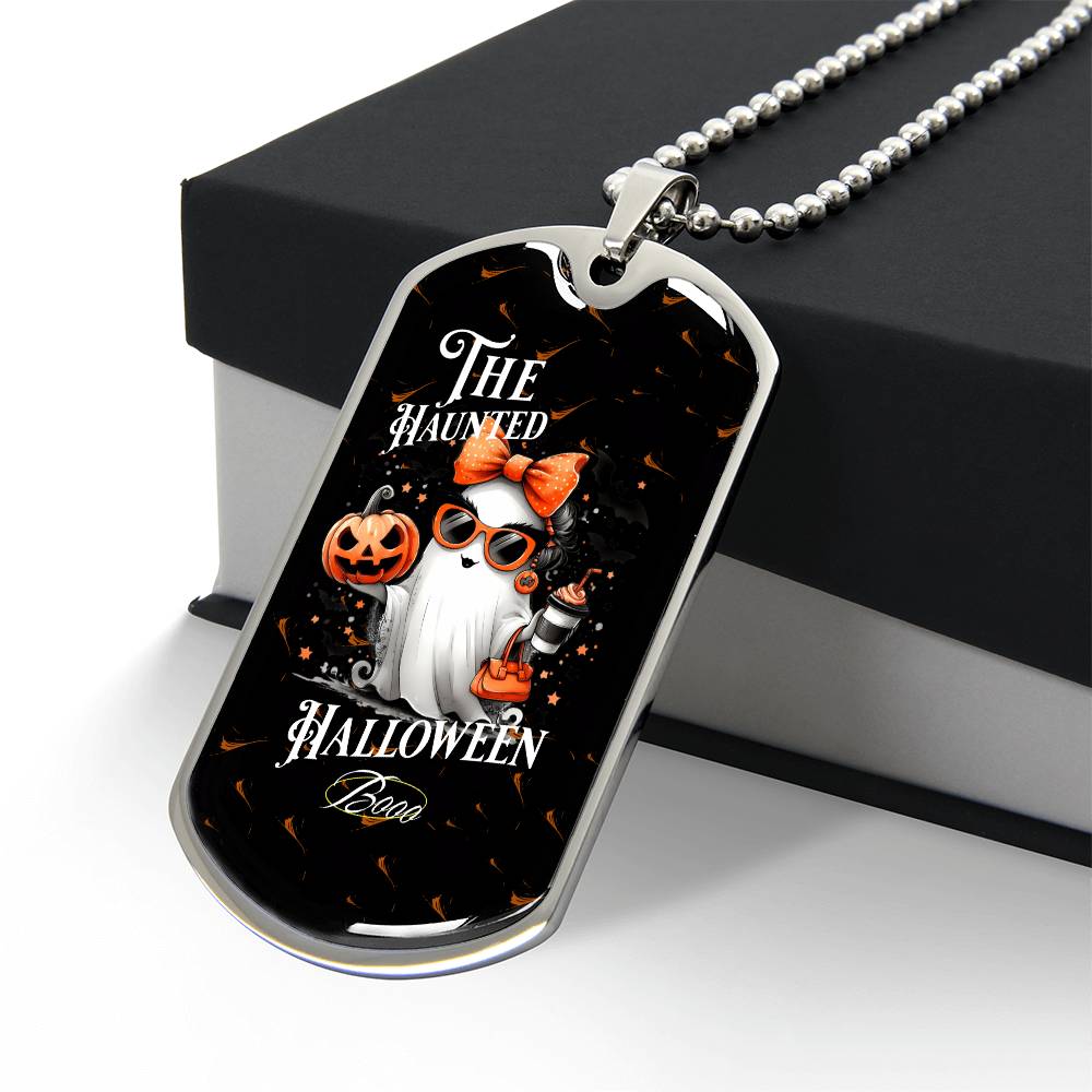 Cute ghost Haunted Halloween Dog Tag Necklace – Spooky Pumpkin and Skull Pendant, Perfect for Halloween, Halloween party, Happy Haunting!