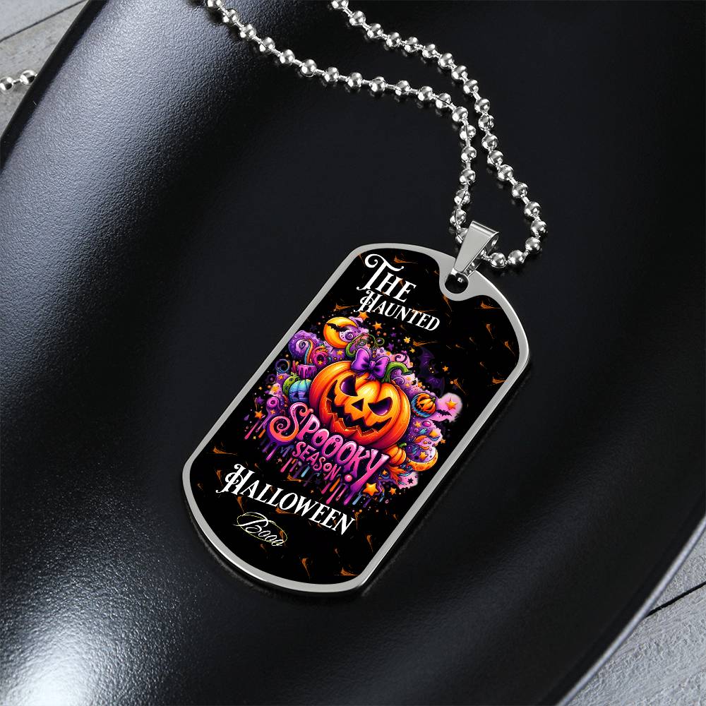 Haunted Halloween Dog Tag Necklace – Spooky Season Pumpkin Art, Perfect for Halloween, Halloween party, Happy Haunting!