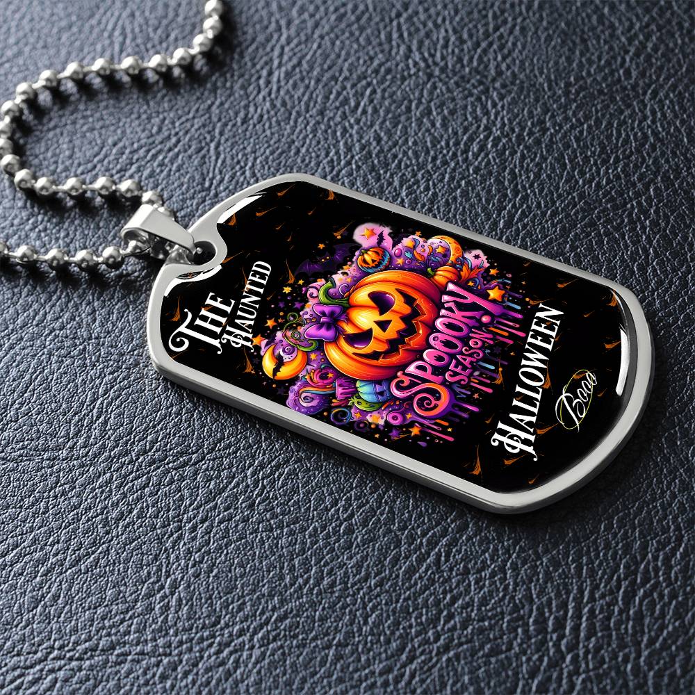 Haunted Halloween Dog Tag Necklace – Spooky Season Pumpkin Art, Perfect for Halloween, Halloween party, Happy Haunting!