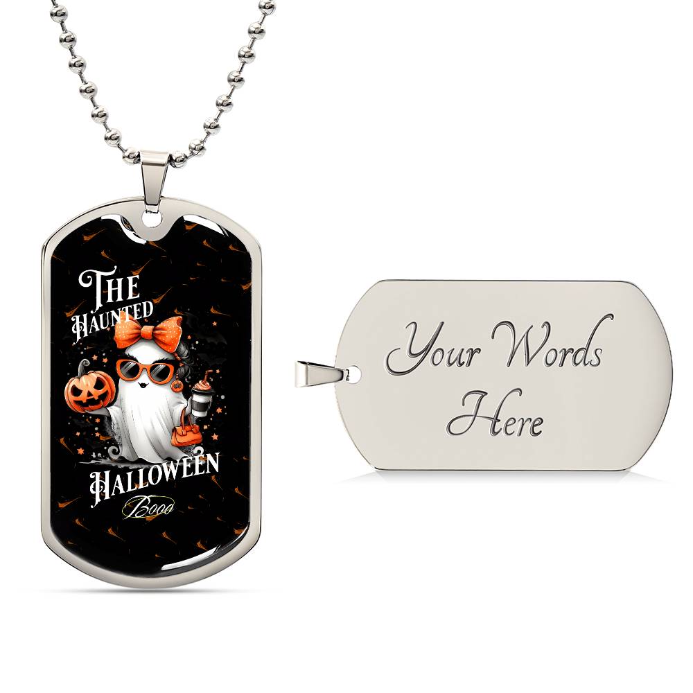 Cute ghost Haunted Halloween Dog Tag Necklace – Spooky Pumpkin and Skull Pendant, Perfect for Halloween, Halloween party, Happy Haunting!