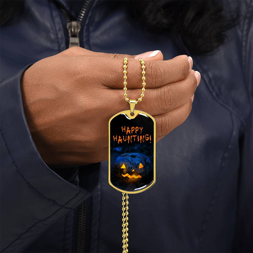 Happy Haunting! - Halloween Pendant Necklace, Spooky Holiday Jewelry, Fun Costume Accessory for All Ages