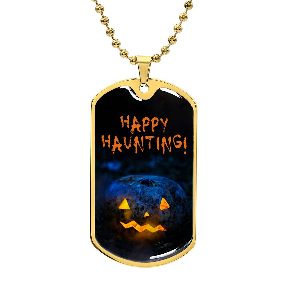 Happy Haunting! - Halloween Pendant Necklace, Spooky Holiday Jewelry, Fun Costume Accessory for All Ages