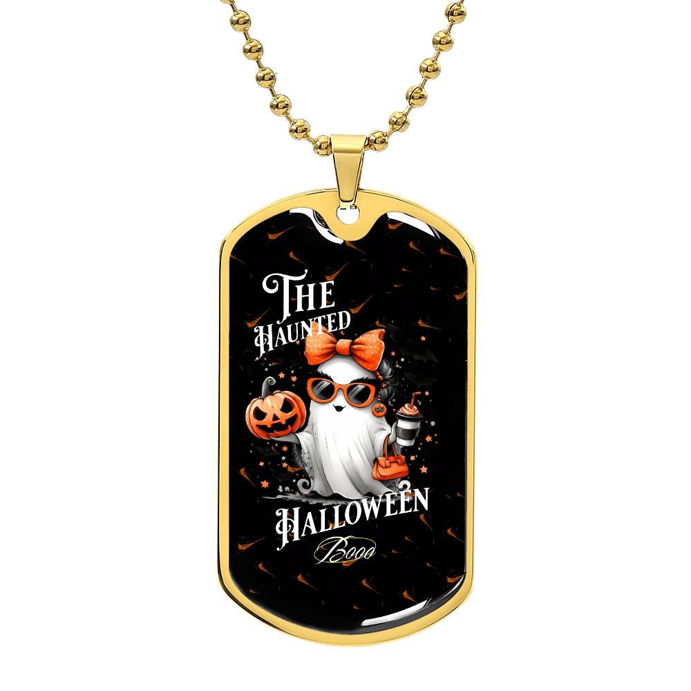 Cute ghost Haunted Halloween Dog Tag Necklace – Spooky Pumpkin and Skull Pendant, Perfect for Halloween, Halloween party, Happy Haunting!