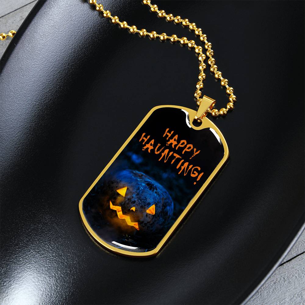 Happy Haunting! - Halloween Pendant Necklace, Spooky Holiday Jewelry, Fun Costume Accessory for All Ages