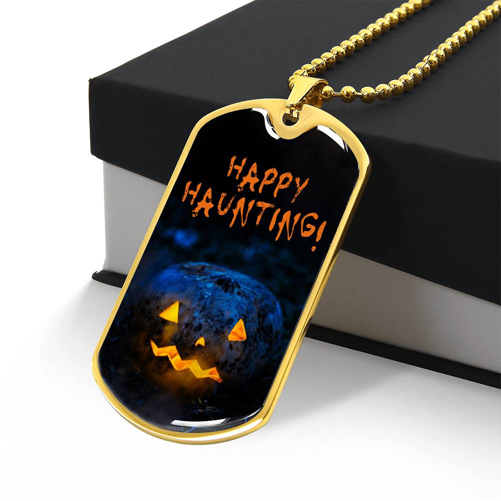 Happy Haunting! - Halloween Pendant Necklace, Spooky Holiday Jewelry, Fun Costume Accessory for All Ages